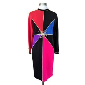 Vintage Don Sayers for Wellmore Santana Style Knit Colorlbock Dress Size 4